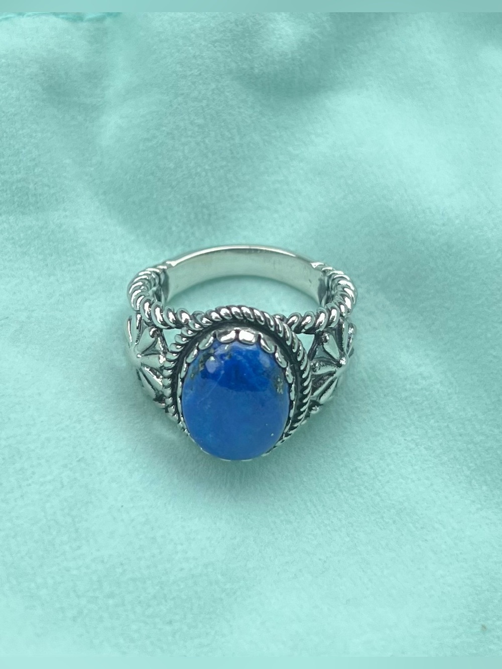 NIB American West Sterling Silver Oval Blue Lapis Gemstone Concha Ring Size 8